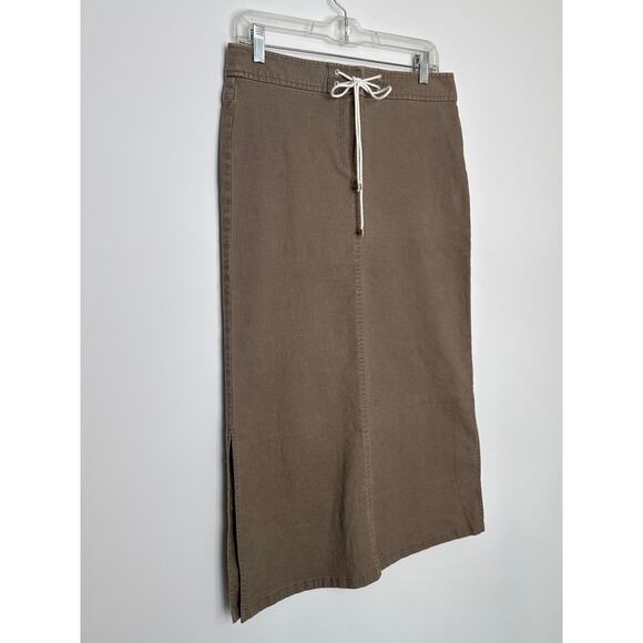 Co & Eddy Linen mix midi khaki skirt front tie side slits size 10 - Picture 2 of 10